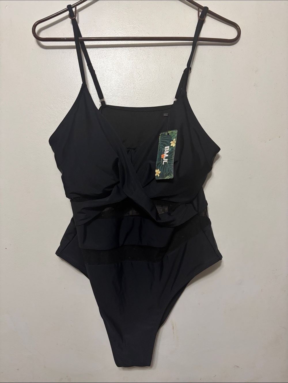 BN3TH Black Twist-Front One-Piece Swim Suit with Mesh Panels
